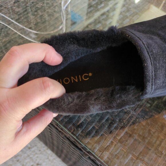 Vionic Clare Cozy Collar Slippers Black Marl Velvet Faux Shearling Lining Sz 7.5 - Picture 3 of 6